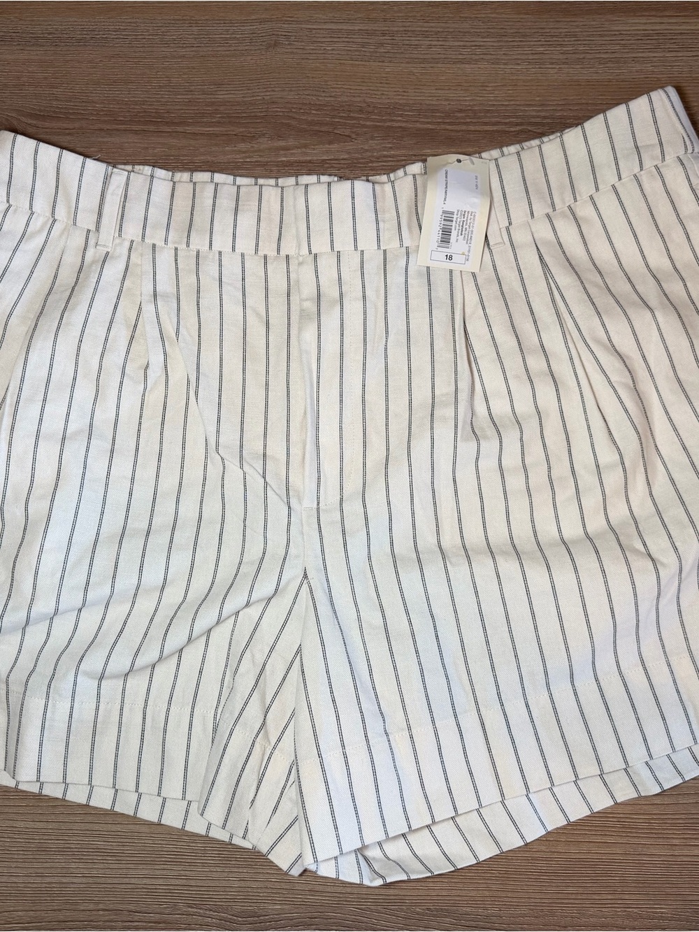 a new day White High-Waist Shorts with Navy Pinstripes